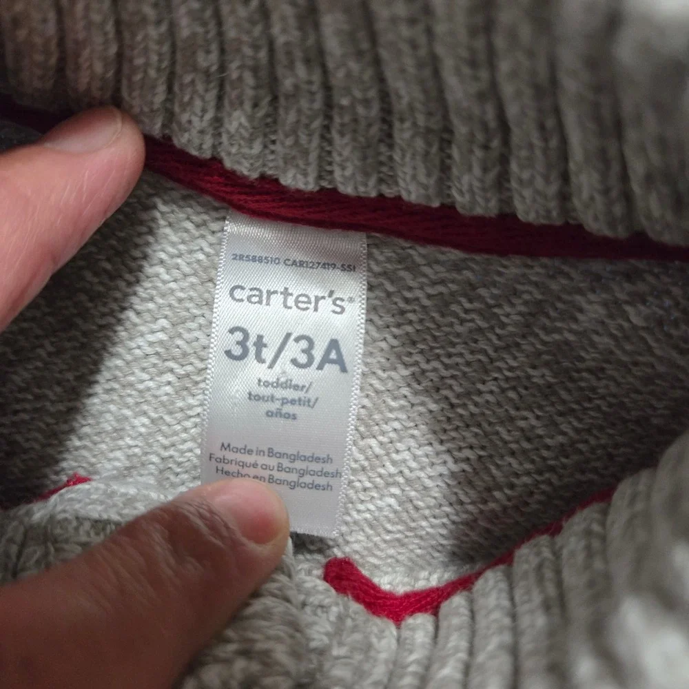 Carter's Mock Neck Sweater Toddler 3T Oatmeal Excellent Button Placket Knit